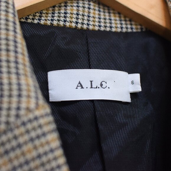 ALC Sedgewick Houndstooth Plaid Double Breasted Blazer Jacket Brown Size 6 Prep - Picture 10 of 11